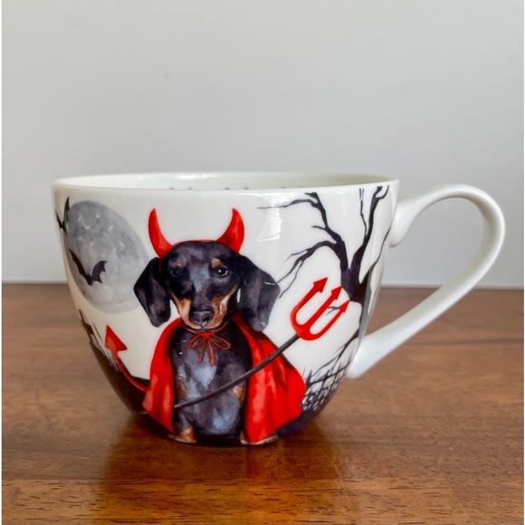 Portobello By Design Bone China Cup Halloween Mug Dachshund Dog Little Devil - Picture 1 of 7